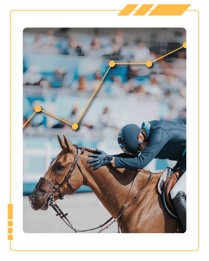 Close up Image of Rider Henrik Von Eckermann Rubbing the Neck of His Chestnut Horse King Edward With Both Hands as They Exit the Show Jumping Ring After a Round. Photo Tilly Berendt. Design EquiRatings.
